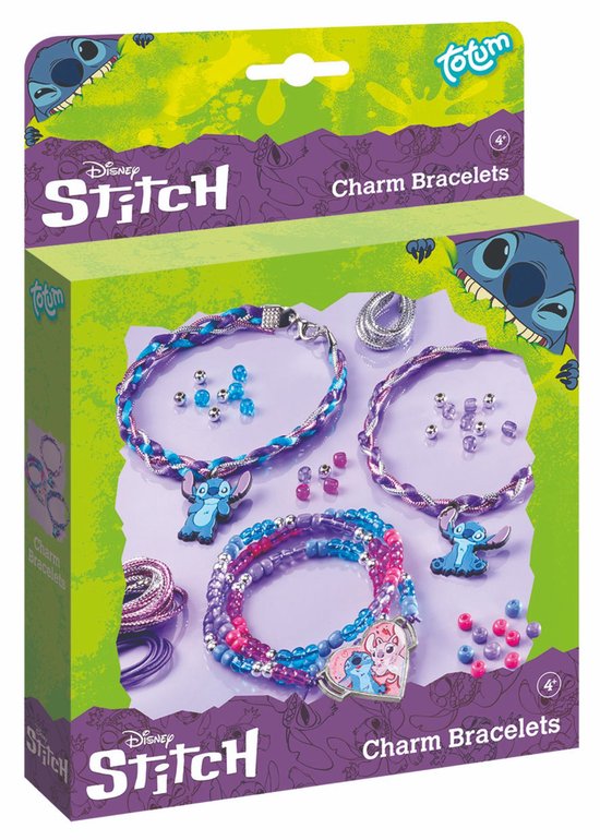 Disney Stitch Totum 3 bedel armbandjes maken met kralen, hart- en 2 Stitch bedels - speelgoed cadeau tip meisjes knutselset sieraden creatief Lilo & Sitch