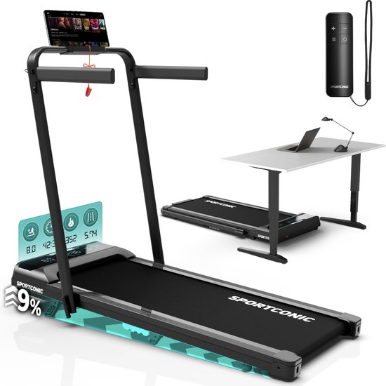 Sportconic Loopband 1-12km/u – Walking Pad – Loopband Inklapbaar – Wandelband – Met Hellingfunctie – Incl. Tablethouder en Afstandsbediening